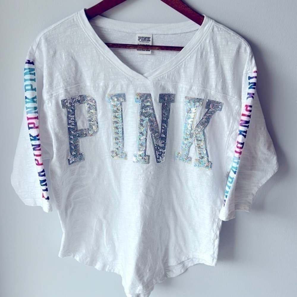 Pink By Victoria’s Secret Watercolor Bling White Shirt Sz XS
